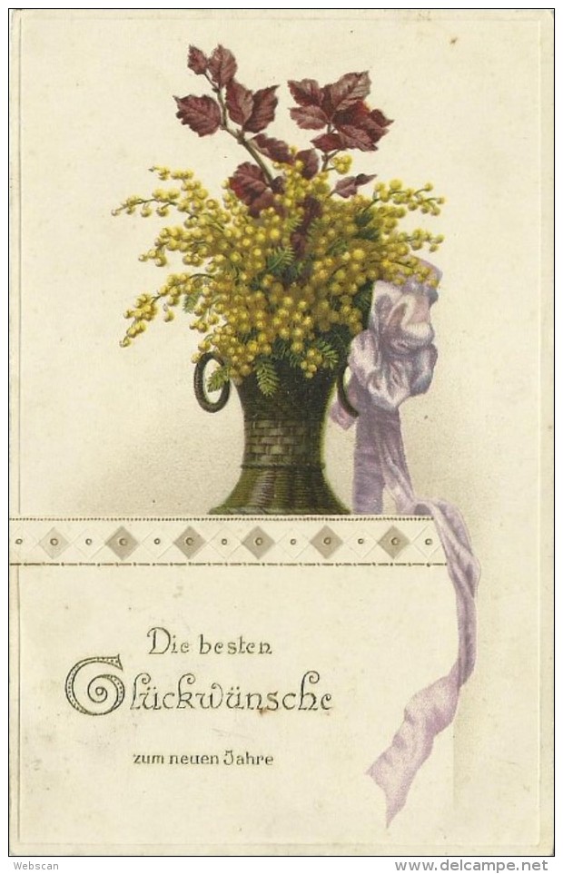 AK Neujahr Blumenstrauß Gold- Prägedruck ~1905 #10 - New Year