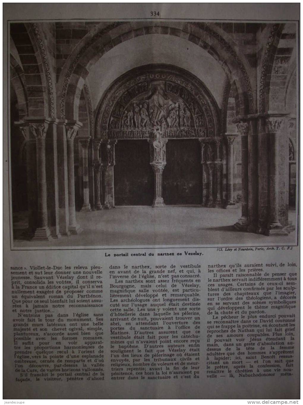 ARTICLE - REGIONNALISME - Vézelay - Yonne - Abbaye De Vézelay - Eglise De La Madeleine -  Narthex - 1930 - Historical Documents