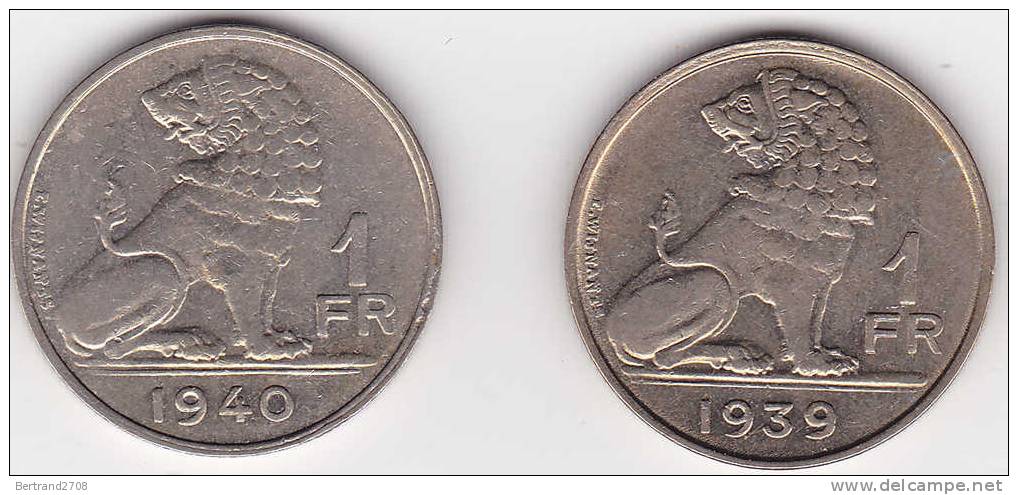 2 Pièces De Monnaie De BELGIQUE - 1 Franc