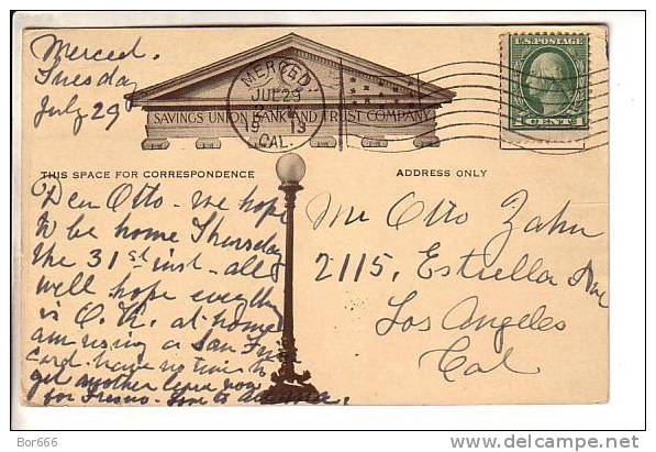 GOOD OLD USA POSTCARD - Savings Union Bank And Trust Company - Posted 1929 - Banks