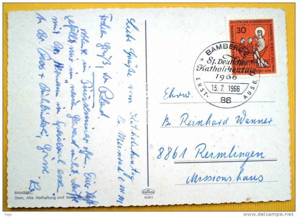 Bamberg,Dom,Alte Hofhaltung Und Neue Residenz,81.Katholikentag,1966,Briefmarke Und Ersttagsstempel,Philatelie, - Bamberg