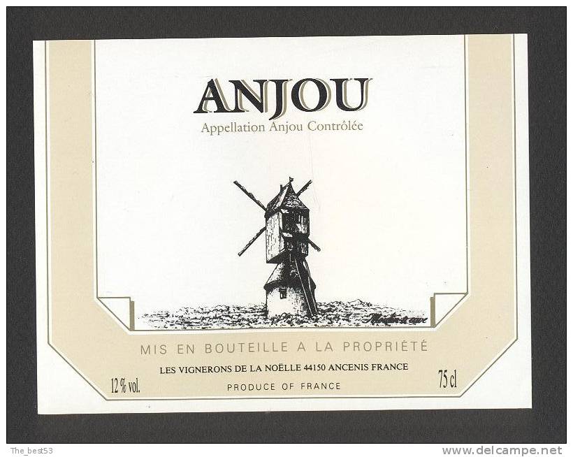 Etiquette De Vin Anjou  -  Les Vignerons De La Noëlle  à  Ancenis  (44)  -  Moulin à Vent - Windmills