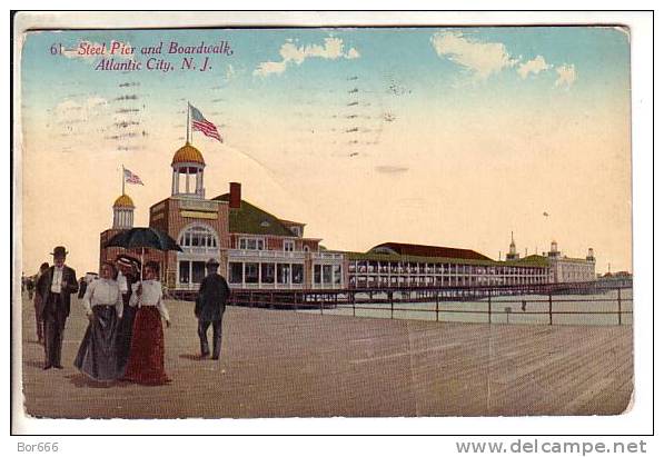 GOOD OLD USA POSTCARD - Atlantic City - Steel Pier & Boardwalk - Posted 1911 - Atlantic City