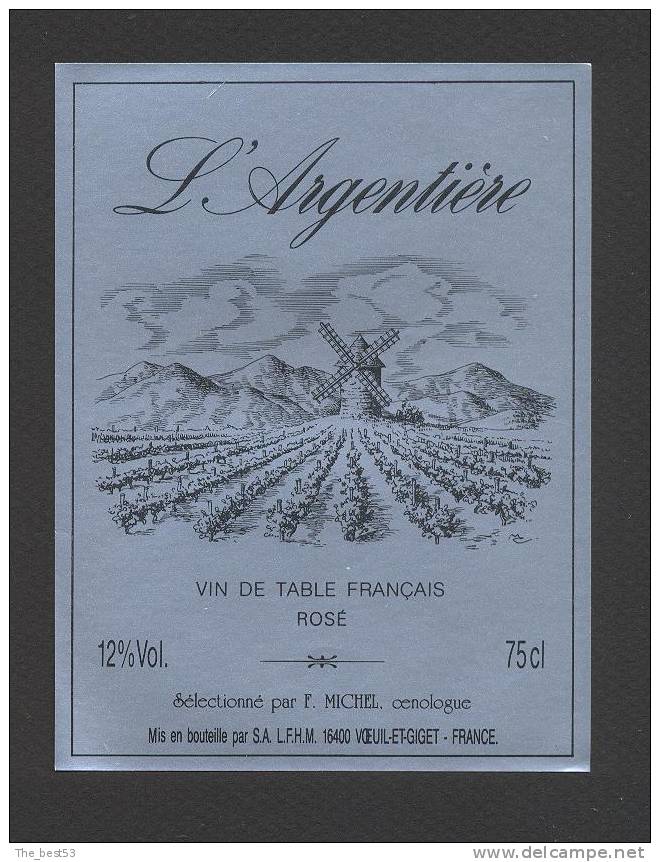 Etiquette De Vin De Table  -  L´Argentière -  LFHM à  Voeil Et Giget  (16)  -  Moulin à Vent - Molinos De Viento