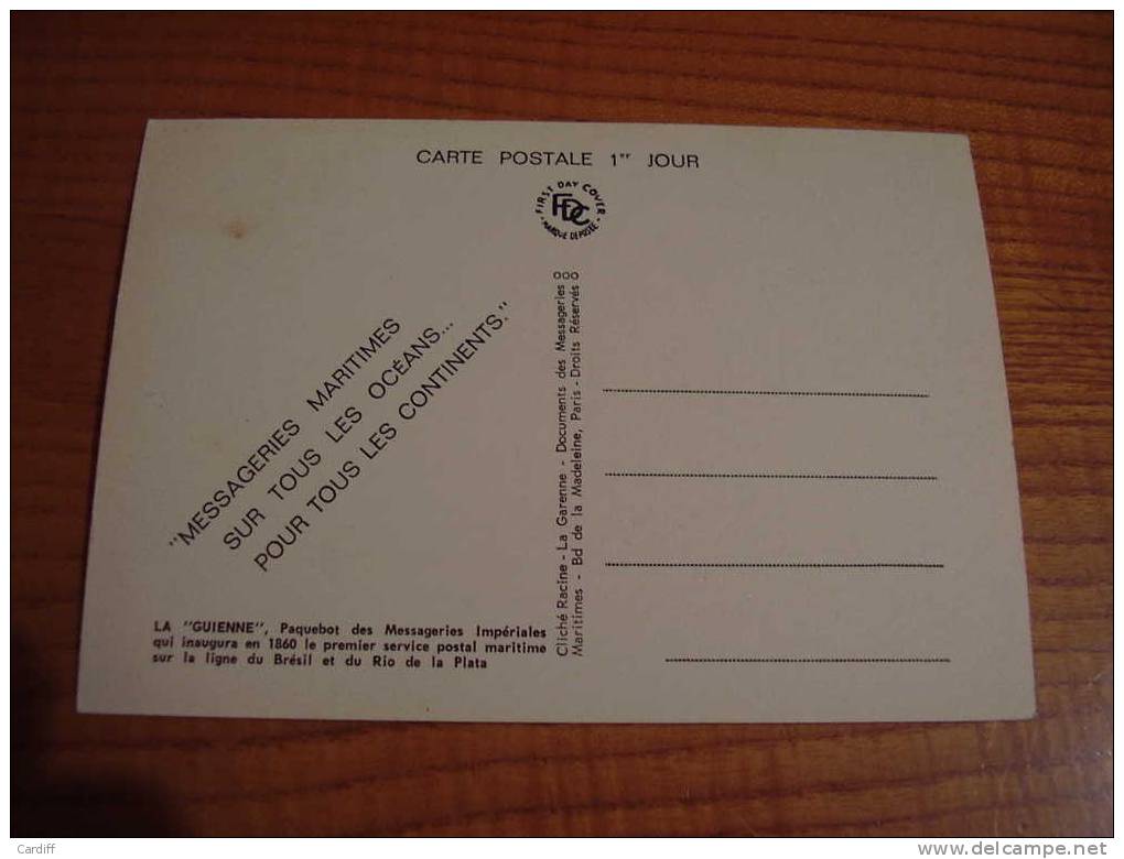 Paquebot La Guienne Des Messageries Impériales; Carte Pour Le Timbre Journée Du Timbre De 1965 - Paquebots
