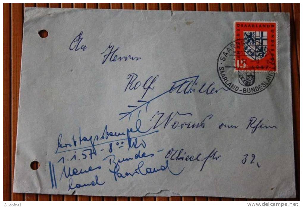 LETTRE   ALLEMAGNE DEUTSCHES BUNDESPOST SAARLAND 1957 - Lettres & Documents