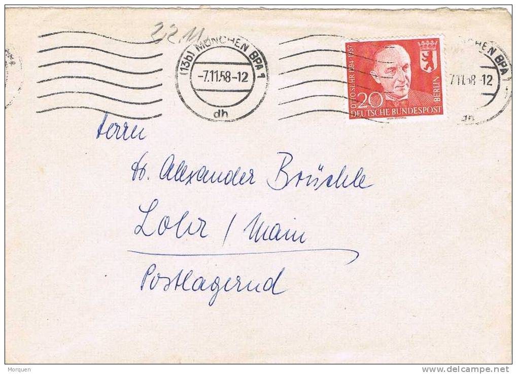 Carta MUNCHEN (Alemania) 1958. Berlin Stamp - Storia Postale