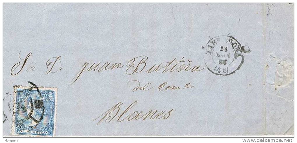 Carta Entera TARRAGONA 1866 A Blanes, Rueda Carreta 46 - Covers & Documents