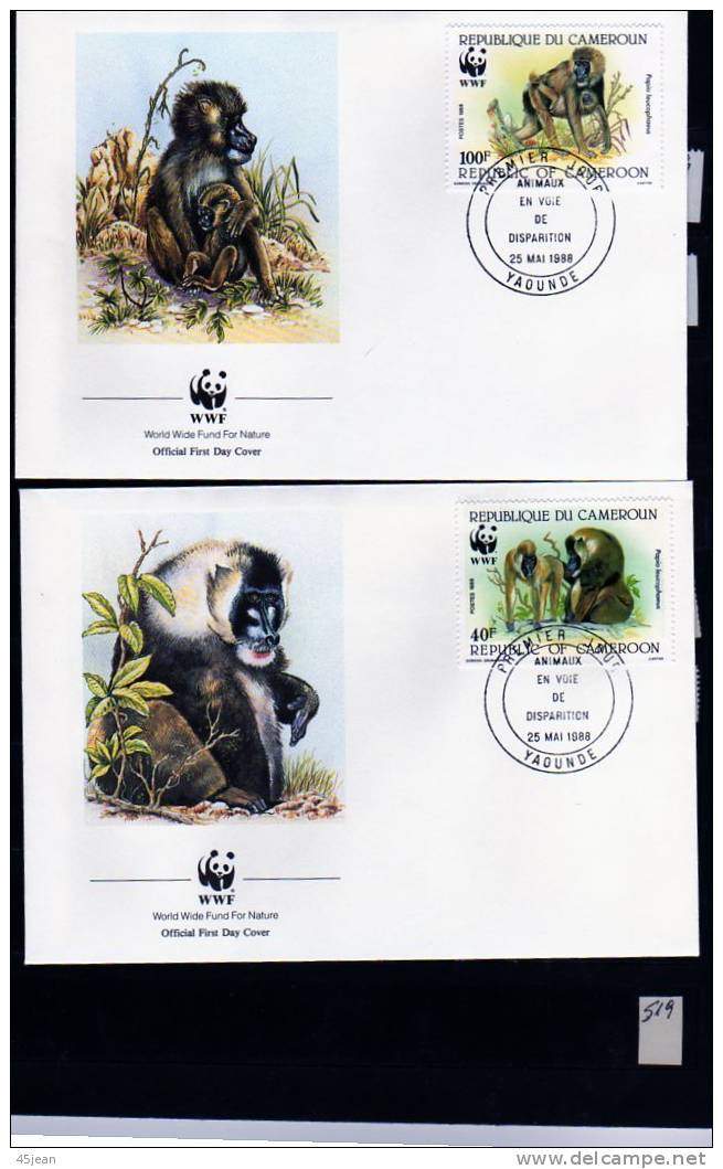 Cameroun: 1988, 4 Très Belles Fdc WWF,  Singe Le Babouin, Faune Protégée - FDC