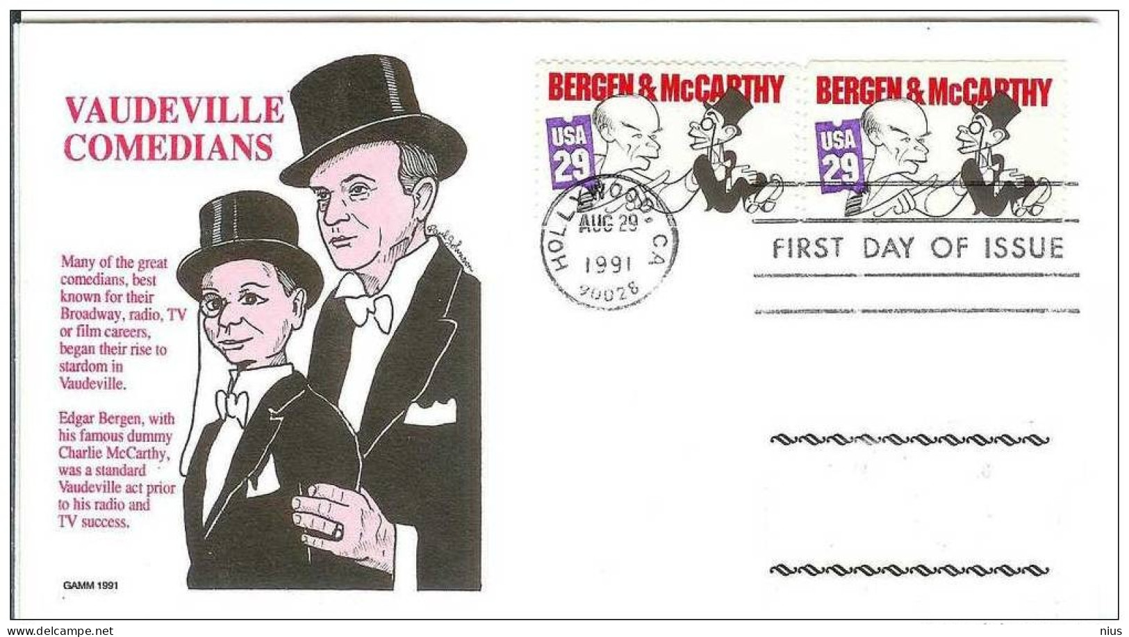 USA United States 1991 FDC Edgar Bergen & Charlie McCarthy Actor Film Cinema Movie Comedy Radio Show - 1991-2000