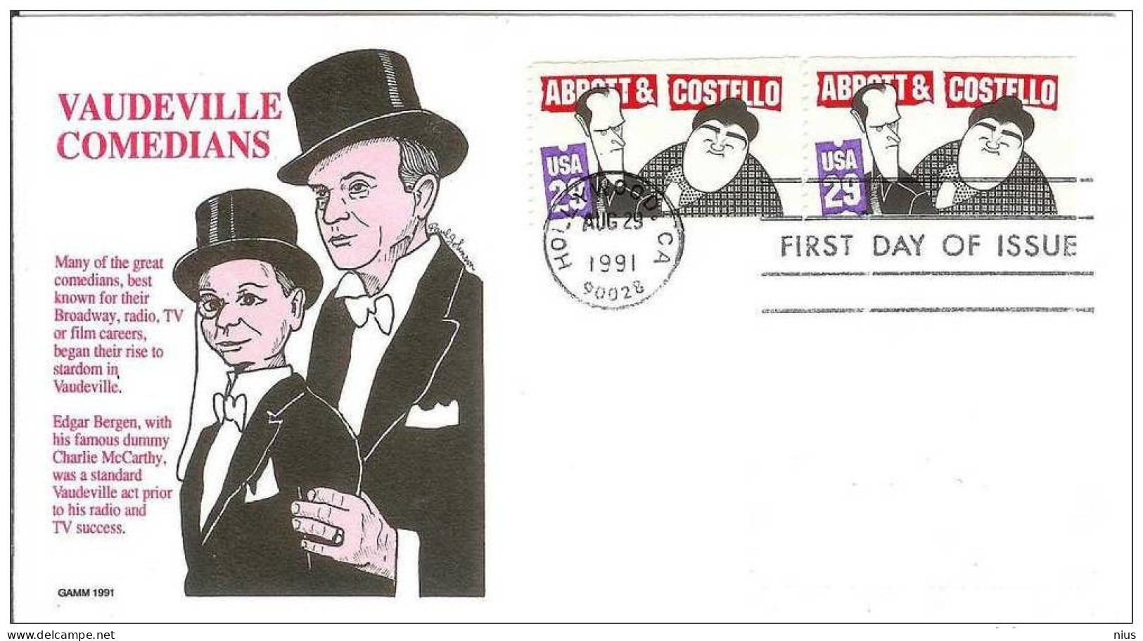 USA Uniterd States 1991 FDC Bud Abbott & Lou Costello  Actor Film Cinema Movie Comedy Theatre - 1991-2000