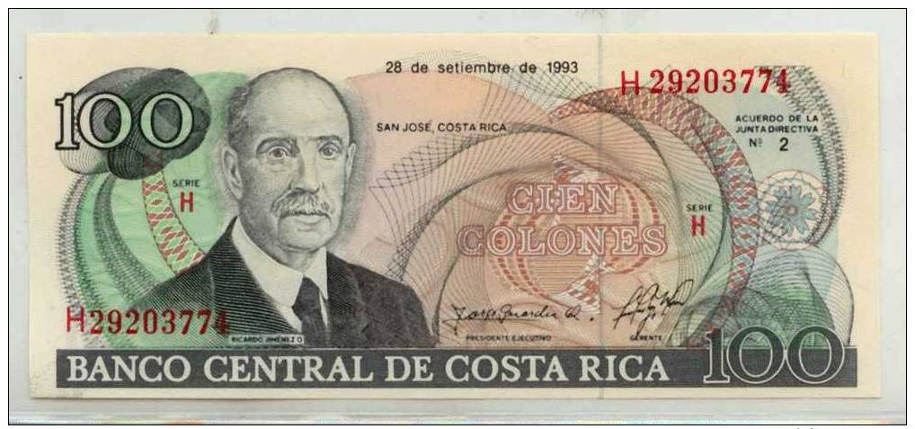 O. COSTA RICA : 100 Colones 1993 (unc) - Costa Rica