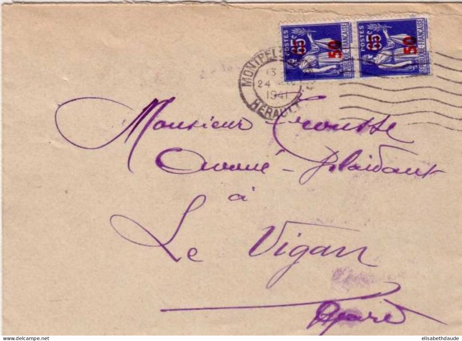 PAIX SURCHARGE - 1941 - Yvert N°479x2 Sur LETTRE De MONTPELLIER (HERAULT) - 1932-39 Frieden