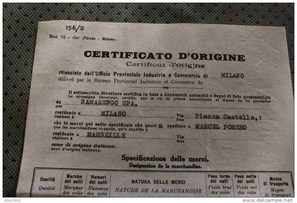 FATTURA + BOLLO FISCALE FISCALE FACTURE + TIMBRE FISCAL FISCAUX  CERTIFICATO D'ORIGINE MILANO 23-3-1950  ITALIE + CACHET - Italia