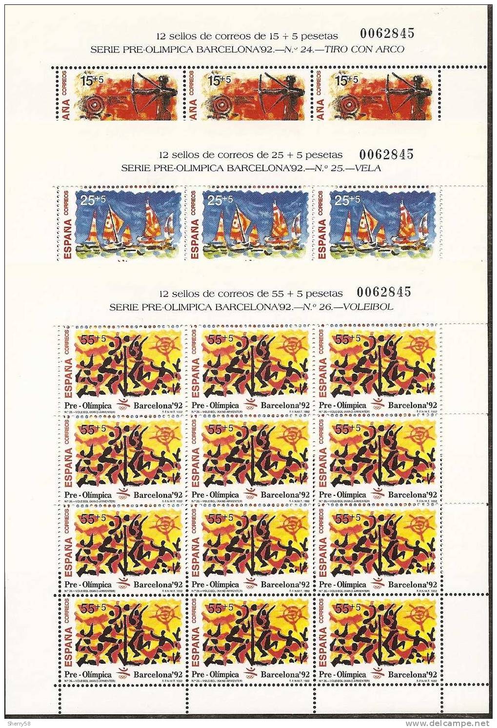 1992-ED.3157a59 EN MINIPLIEGO-M.P. 40,41,42-BARCELONA´92 VIII SERIE PREOLÍMPICA.TIRO CON ARCO.VELO.VOLEYBOL-NUEVO - Feuilles Complètes