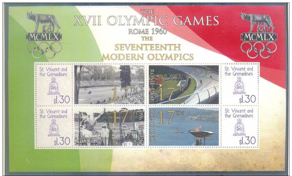 ST VINCENT GRENADINES S/S 4v * LOCAL ISSUE * XVII OLYMPIC GAMES IN ROME 1960 * SPORT * MNH - St.Vincent (1979-...)