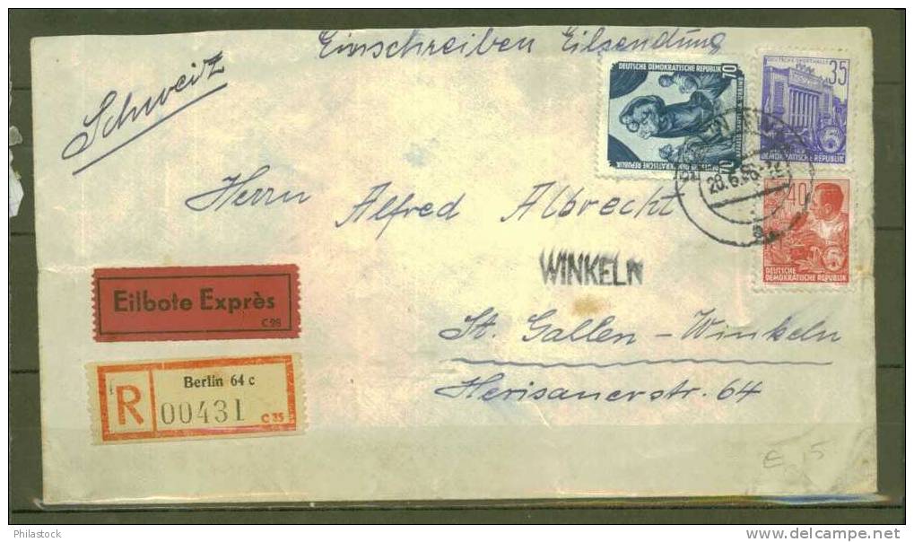 ALLEMAGNE DDR .N° Usages Courants Obl. S/Lettre Entiére Recommandée 1956 - Storia Postale