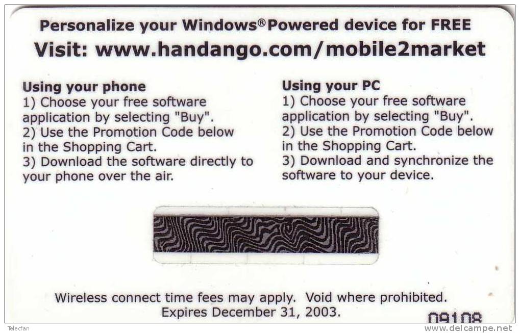 USA PHONECARD GIFT FROM MICROSOFT WINDOWS MOBILE2 MARKET MINT NEUVE TRES RARE - Treuekarten