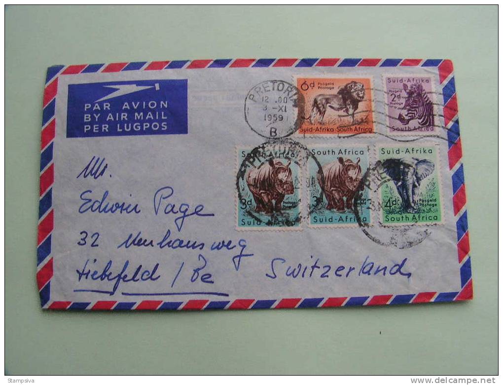 == South Africa, Cv. Pretoria 1959 , Nice Animals,  Elefant, To Swiss.. - Brieven En Documenten