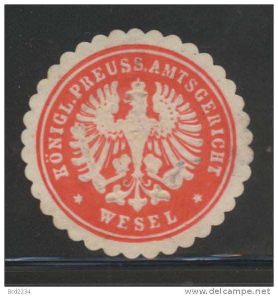 DEUTSCHSLAND PREUSSEN GERMANY PRUSSIA Siegelmarke K. Preussisches Amtsgericht - Wesel - Matasellos Generales