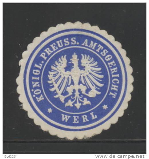 DEUTSCHSLAND PREUSSEN GERMANY PRUSSIA Siegelmarke K. Preussisches Amtsgericht - Werl - Seals Of Generality