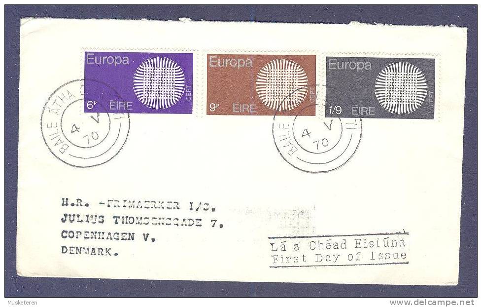 Ireland 1970 FDC Cover Sent To Denmark Europa CEPT - FDC