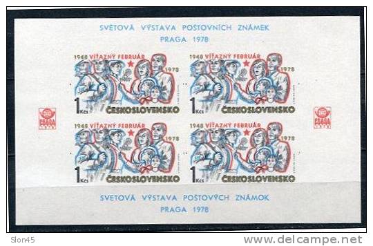 Czechoslovakia 1978 Sheet Sc 2157 Mi Block 34 MNH Imperf. Phil Exhibition Sold With Tickets Only. - Nuevos