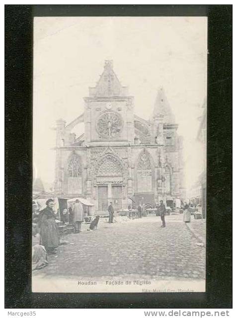 Houdan Façade De L'église édit.marcel Gry Animée Marché - Houdan