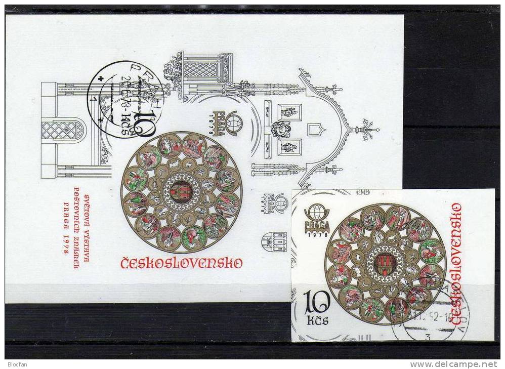 Uhren Ungezähnt Zur PRAGA 1978 CSSR 2456 B Plus Block 35 B O 76€ Kalendarium Mit Tierkreiszeichen Bloc Sheet From CSR - Blocks & Sheetlets