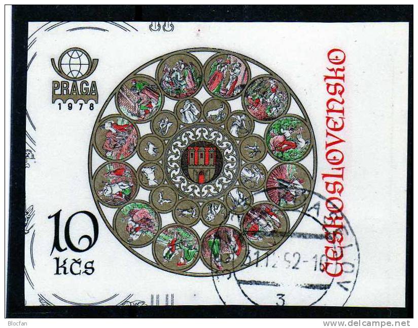 Uhren Ungezähnt Zur PRAGA 1978 CSSR 2456 B Plus Block 35 B O 76€ Kalendarium Mit Tierkreiszeichen Bloc Sheet From CSR - Blocks & Sheetlets