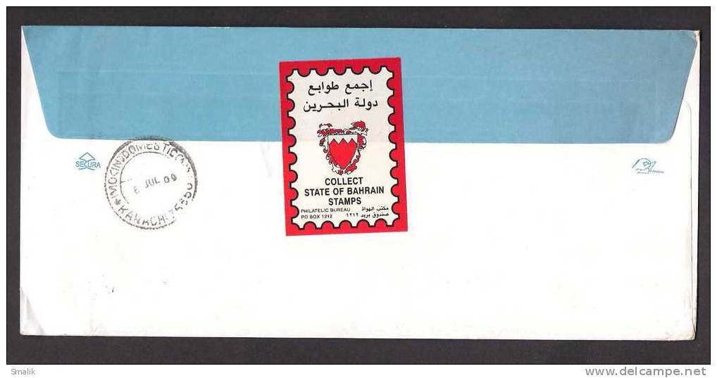 Bahrain Postal History Official Letter To Karachi 2009 With Nice Label On Back - Bahrain (1965-...)