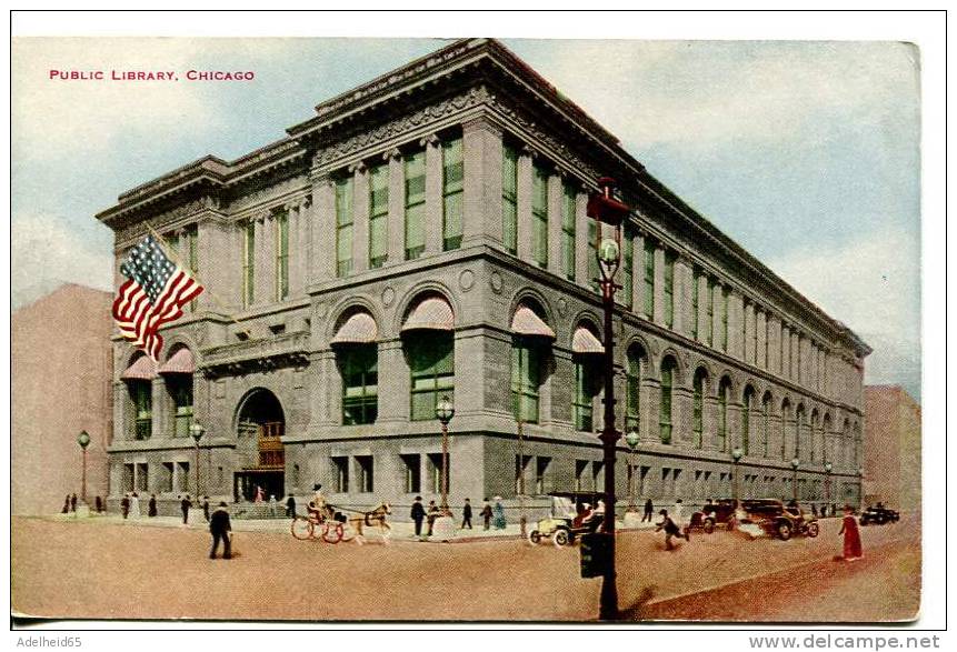 C 1910 Near Mint Public Library, Cars,  Chicago IL Pub. Hammon - Chicago