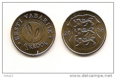 Estonia - 2008 - 1 Kroon - Flower + Lions  UNC - Estland