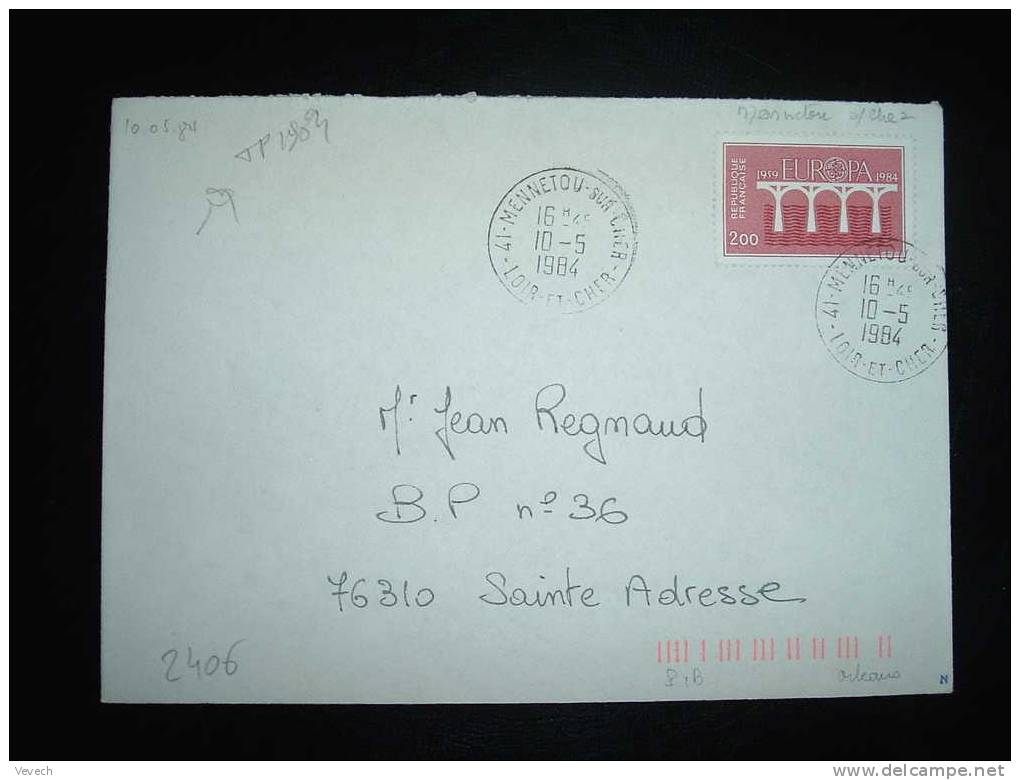 LETTRE TP FRANCE EUROPA OBL. 10-05-1984 MENNETOU SUR CHER (41 LOIR ET CHER) - 1984