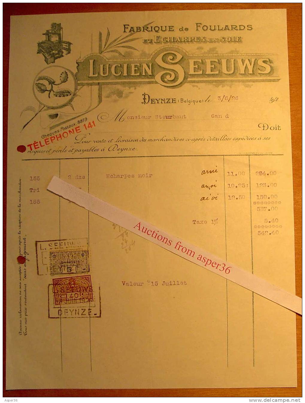 Fabrique De Foulards, Lucien Seeuws, Deinze 1926 - Andere & Zonder Classificatie