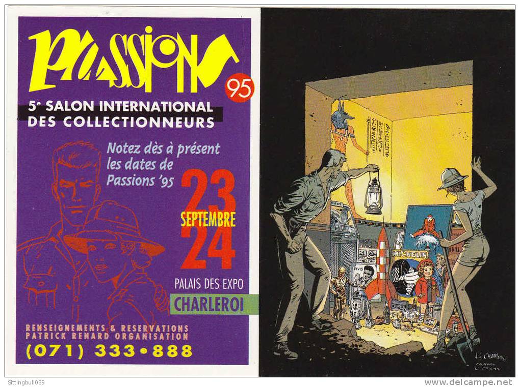 J.-F. CHARLES. Mini-Calendrier PUB Avec Fusée Tintin, Bibendum, Elvis, Robots, Etc. 5e Salon Passions à Charleroi 1995. - Agendas & Calendriers