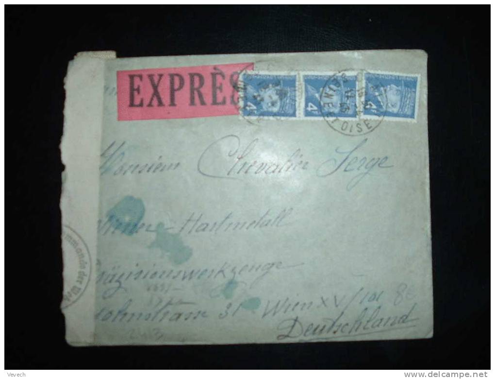 LETTRE EXPRES TP PETAIN TARIF A 12 F OBL. 12-04-1943 CHATOU SEINE-ET-OISE (78 YVELINES) + CENSURE - 1941-42 Pétain