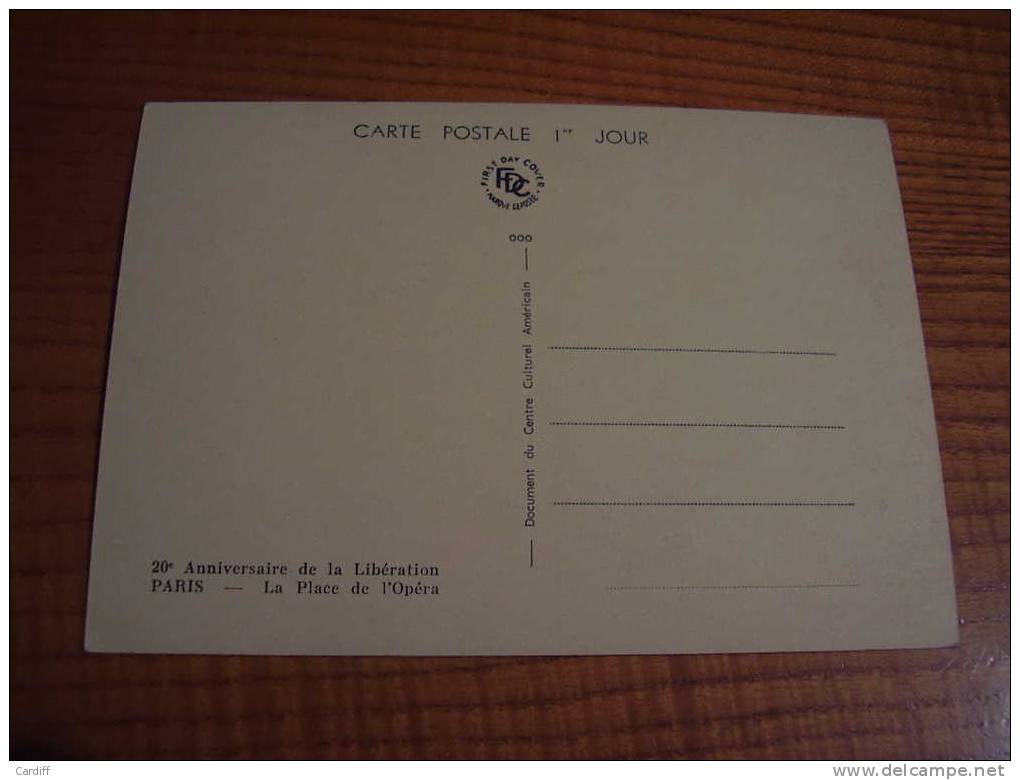 20° Anniversaire De La Libération De Paris Place De L´Opéra ; Carte Pour Le Timbre De 1964 - Manifestations