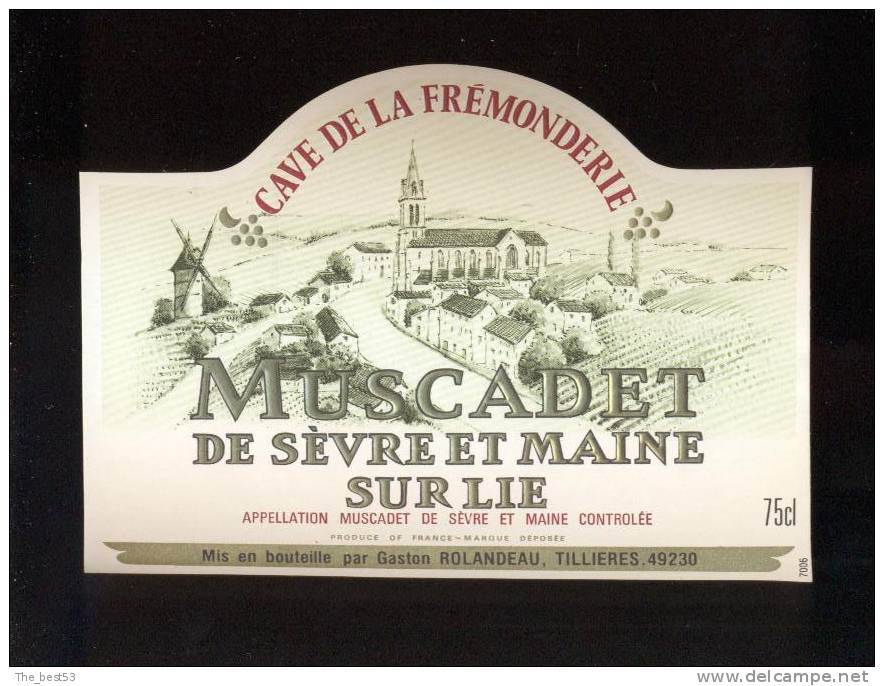 Etiquette De Vin Muscadet De Sèvre Et Maine  -  G. Rolandeau  à  Tillières  (49)  -  Moulin à Vent - Molinos De Viento