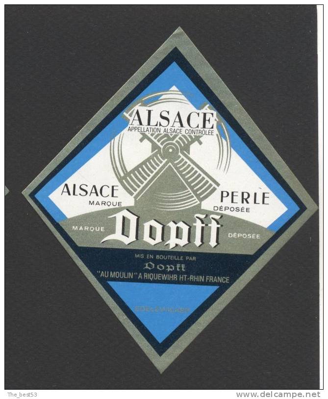 Etiquette De Vin D'Alsace Perlé  -  Dppff à Riquewihr  (68)  -  Moulin à Vent - Moulins à Vent