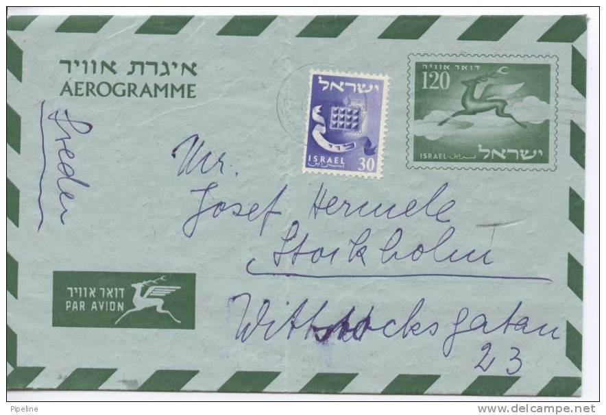 Israel Aerogramme Sent To Sweden 1957 (has Been Bended) - Poste Aérienne