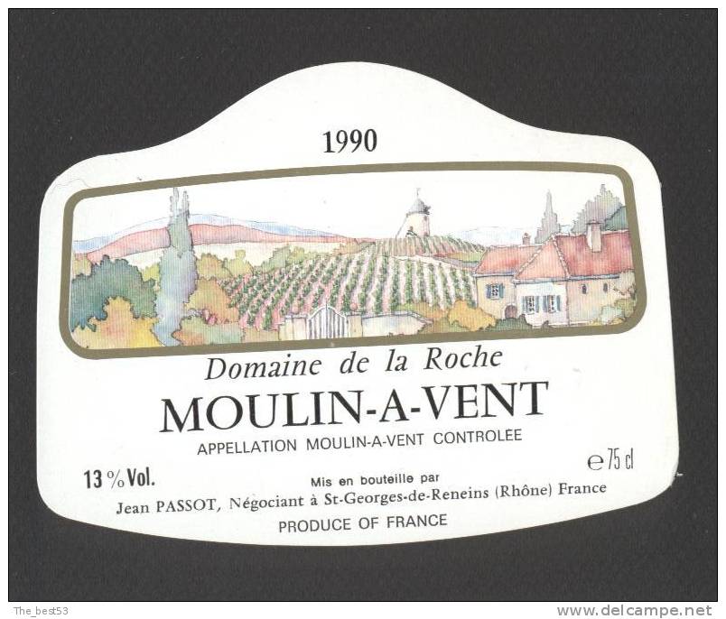 Etiquette De Vin Moulin à Vent  1990 - Domaine De La Roche - Passot à Saint Georges De Reneins (69) - Illust. ZAC - Moulins à Vent