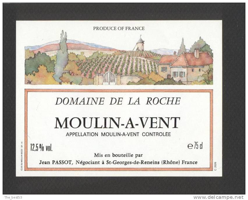 Etiquette De Vin Moulin à Vent - Domaine De La Roche - J. Passot à Saint Georges De Reneins (69 - Illustrateur ZAK - Moulins à Vent