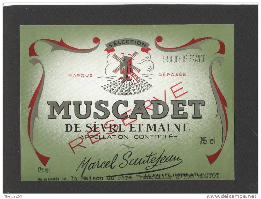 Etiquette De Vin Muscadet De Sèvre Et Maine  -  M. Sautejeau  Le Pallet  (44)  -  Moulin à Vent - Moulins à Vent