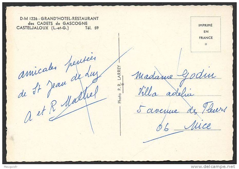 DF / 47 LOT ET GARONNE  / CASTELJALOUX / GRAND' HOTEL RESTAURANT DES CADETS DE GASCOGNE - Casteljaloux