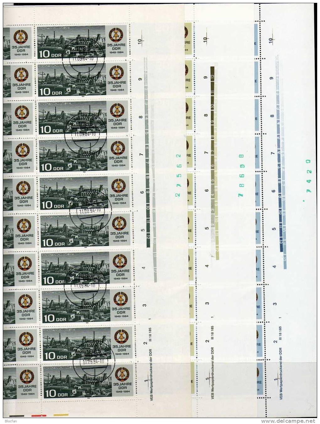 3 Bogen 35 Jahre 1984 DDR 2893/95 Mit Druckvermerk O 32€ Industrie Und Verteidigung Ungefaltet Ersttagsstempel Sheetlet - 1st Day – FDC (sheets)
