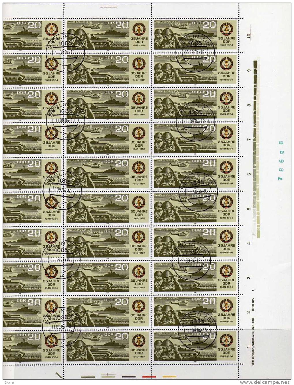 3 Bogen 35 Jahre 1984 DDR 2893/95 Mit Druckvermerk O 32€ Industrie Und Verteidigung Ungefaltet Ersttagsstempel Sheetlet - 1st Day – FDC (sheets)