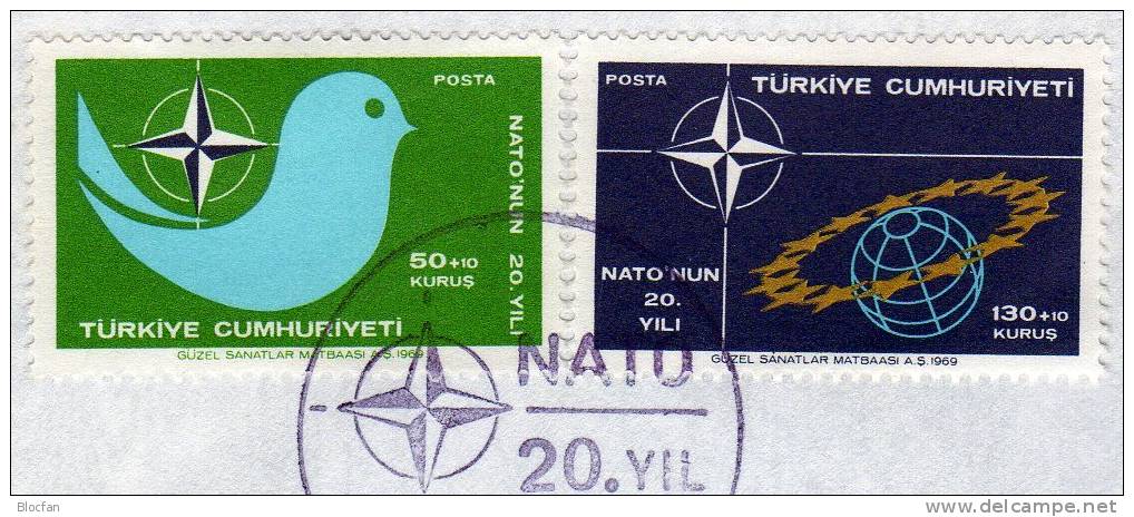 20 Jahre NATO 1969 Türkei 2120/1+FDC O 4€ Taube Erde Stern CEPT Sympathie-Ausgabe/Mitläufer OTAN First Cover EUROPE - Brieven En Documenten