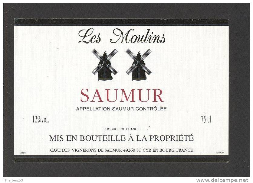 Etiquette De Vin Saumur -  Les Moulins - Vignerons De Saumur à Saint Cyr En Bourg (49) - Moulin à Vent - Windmolens