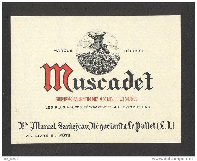 Etiquette De Vin   Muscadet  -  Est Marcel Saulejeau  à  Le Pallet  (44)  -  Moulin à Vent - Mulini A Vento